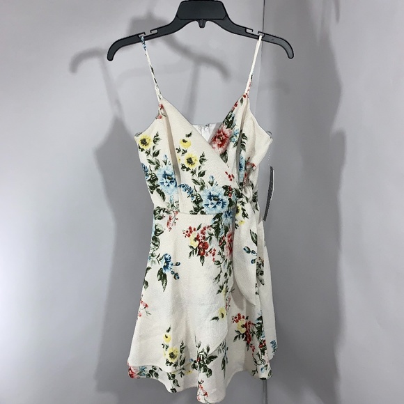 Trixxi Womens Juniors Floral Faux Wrap Mini Dress - Picture 1 of 6